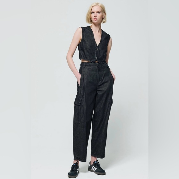 NWT Etica Lewis High Waist Pleated Ankle Cargo Jeans Onyx Black Denim - Picture 3 of 16